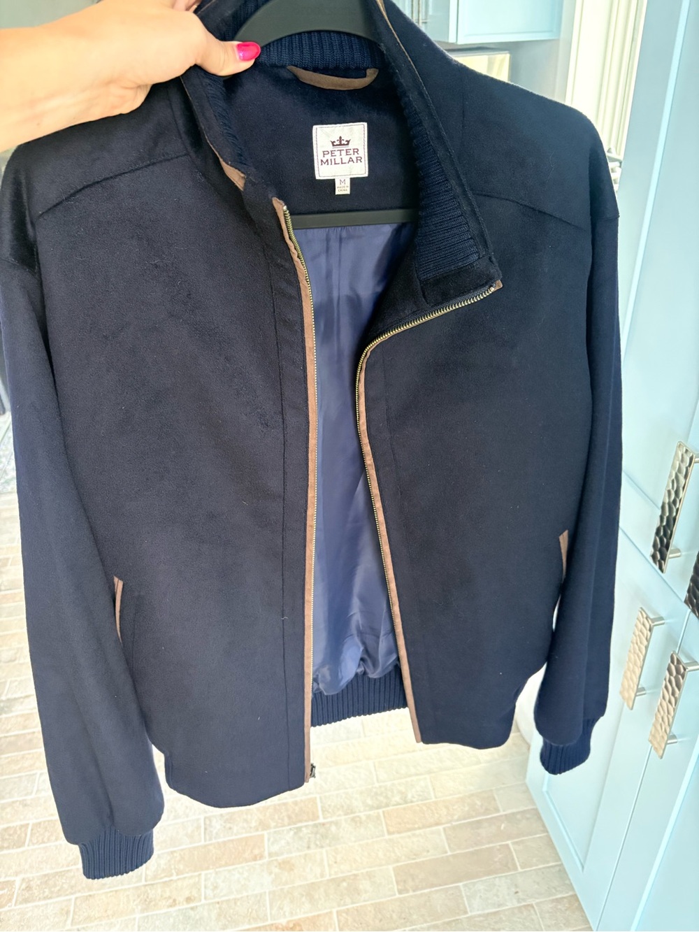 Peter Millar Navy Bomber Jacket with Tan Trim